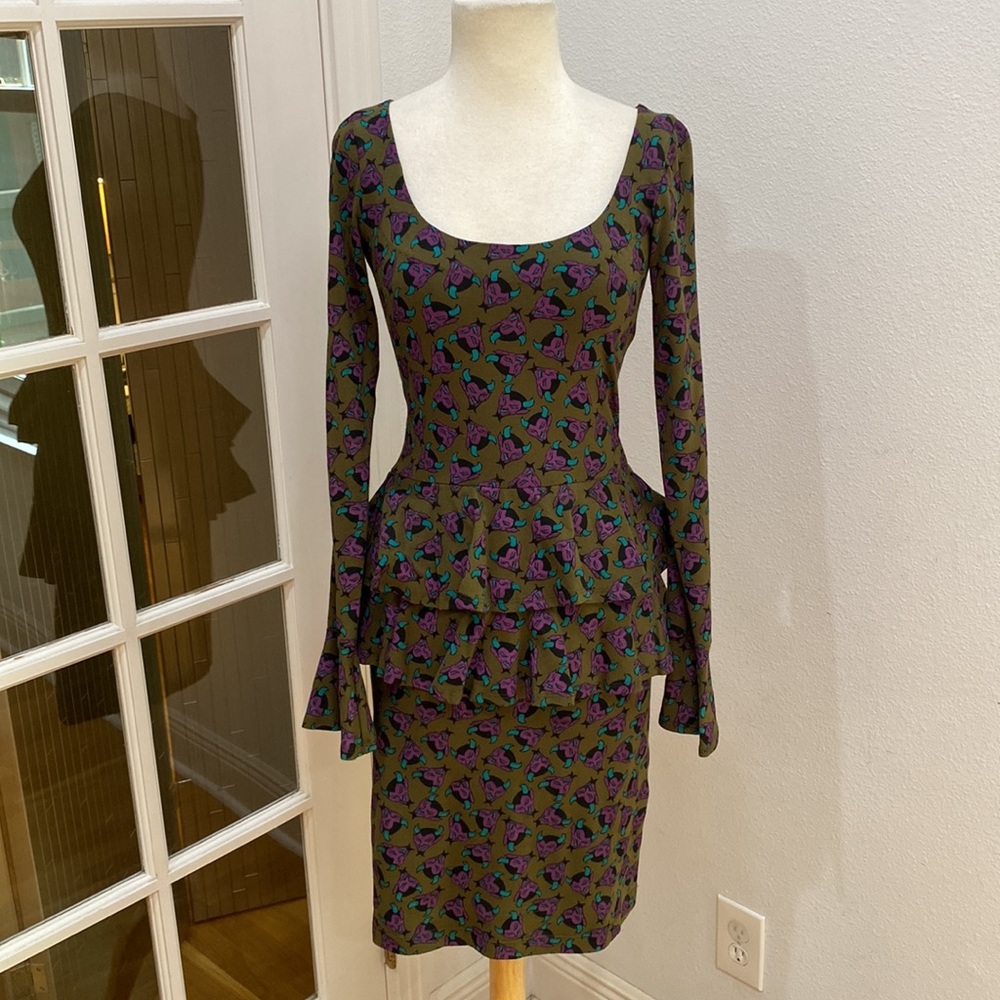 Vintage Y2K 💚💜 Betsey Johnson Devil Print Cotton-Lycra Dress, NWOT, Size Small
